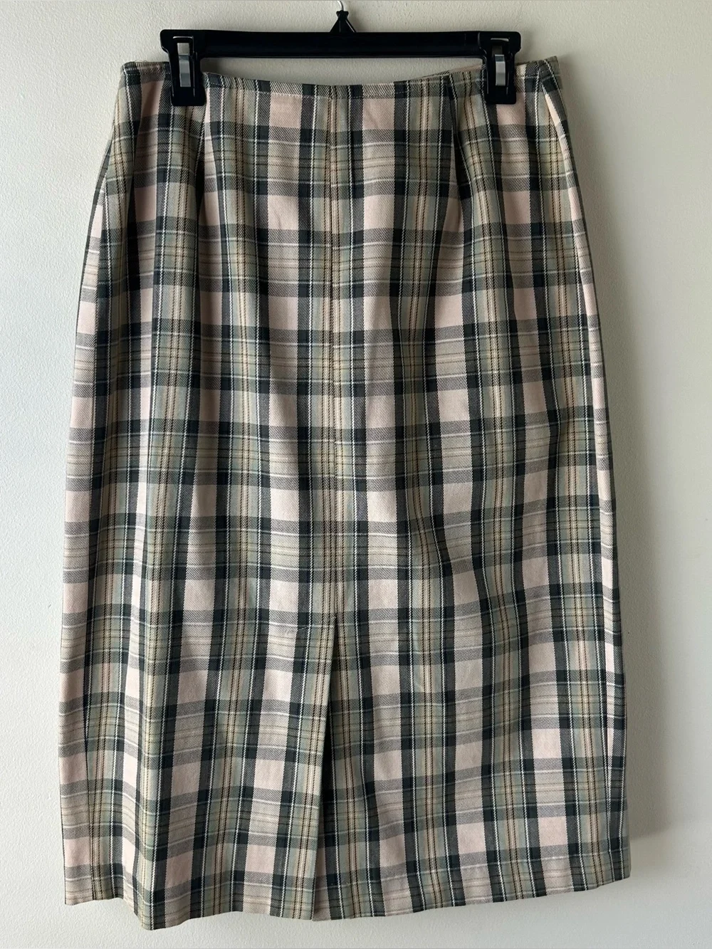 Talbots Vintage Petites 100% Cotton Midi Skirt Plaid Tan Green 12P
